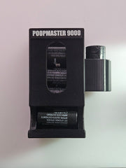 Black Doggy Poop Bah Holder labeled 'POOPMASTER 9000' on a light gray background